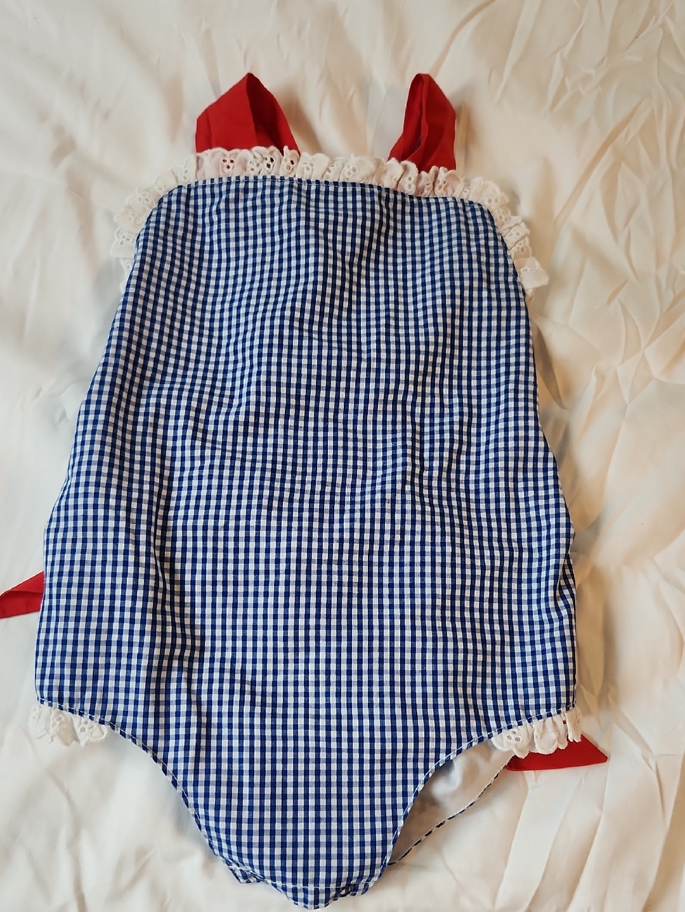 Tbbc Blue Gingham One-Piece Sunsuit with Red Straps